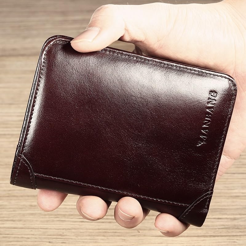 MANBANG Luxury Men Wallet Genuine Cow Leather Male RFID Trifold
