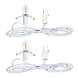NETEHA 2 Pack 6Ft White Accessory Cord with C7 LED Bulbs, E12 Socket Lamp Cord with On/Off Switch for Christmas Village House, Holiday Decorations, Pumpkin Lights