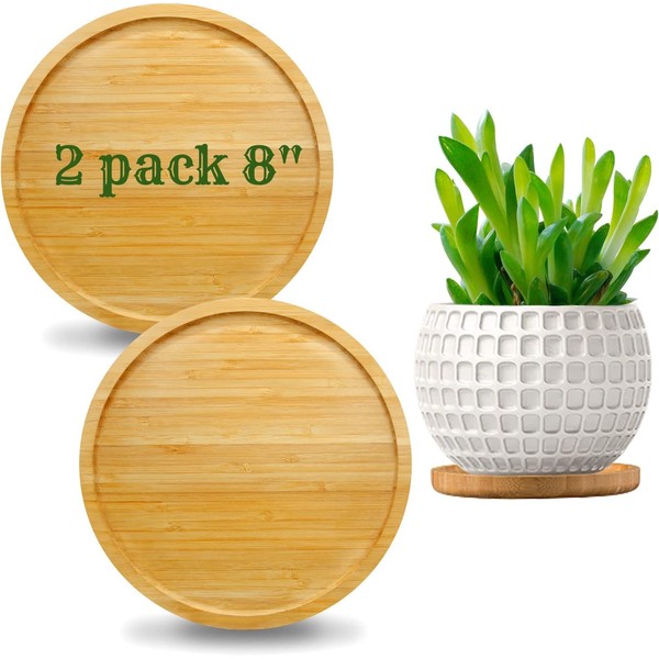 Lixiin Pack of 2 Round Bamboo Coasters, 20 cm, Bamboo Coasters, Saucers, Bamboo Tray, Saucer, Natural Bamboo Tray, Wooden Tray, Round (2 Pieces 20 cm)