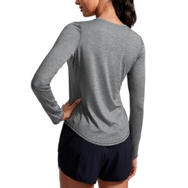 CRZ YOGA Lightweight Long Sleeve Workout Shirts for Women Gym Running Fall Tshirts High Neck Athletic Training Tops Platinum Heather Large