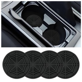 4PCS Silicone Car Coasters for Cup Holders,Spider Web Non-Slip Car Cup Coasters,Universal 2.75 Inch Car Cup Holder Coaster Car Interior Accessories for Car Truck SUV (Black)