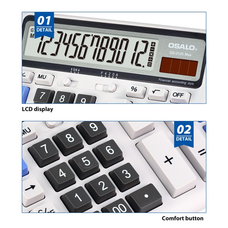 Desktop Calculator, Extra Large LCD Display Computer Button 12 Digits