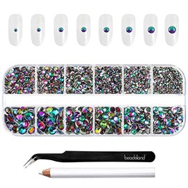 Beadsland Diamantes de imitación para maquillaje, 8 tamaños, 2500 unidades, diamantes de imitación verdes con parte trasera plana, gemas faciales para