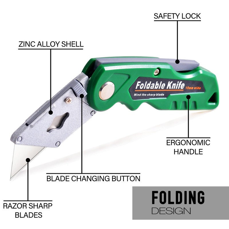 10-Pack Heavy Duty Folding Box Cutter Set with 30 Replacement