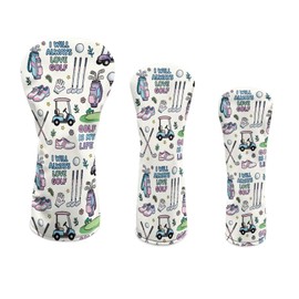 Rnyleeg Cute Golf Club Covers for Women Funny Driver Head Covers Beige Fairway Wood Head Covers 3/5 Waterproof PU Leather Hybird Headcover Mother's Gifts-I Will Always Love Golf