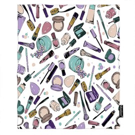 Moslion Cosmetic & Makeup Theme Throw Blanket with Perfume Lipstick Nail Polish Brush - Modern Cozy Flannel 30x40 Inch