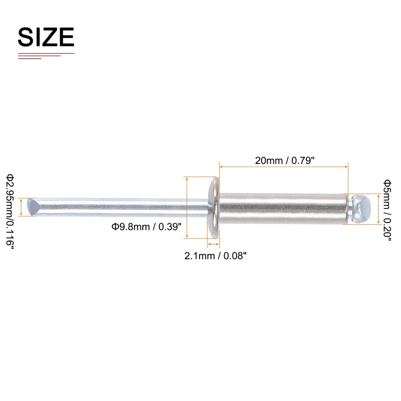 DTGN 5 mm x 20 mm (DxL) Blind Rivets -