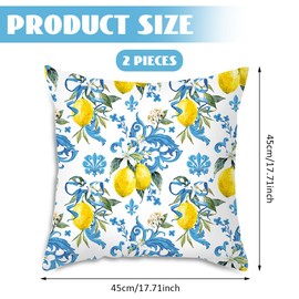 Pack of 2 Lemon Leaves Flowers Summer Cushion Cover, Decoration Outdoor Cushion Covers, 45 x 45 cm Cushion Cover, Outdoor Cushion Summer, Lemon Square Fruits Cushion Covers, for Office, Bedroom