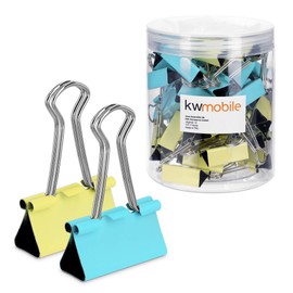 kwmobile kwmobile 50x Foldback Klammern Set - 50x 32mm - Vielzweckklammer Büro Dokumenten Clips - Metall Maul Klammer Klemmen in Gelb Mintgrün