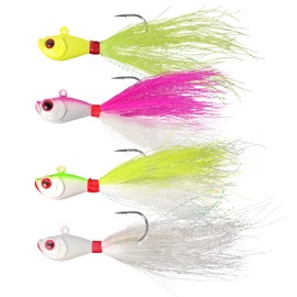 Shark Shooter 4pcs Fishing Bucktails Jig Saltwater Hair Jigs Wire Bait Keeper Surf Fishing Lures for Bass Fishing (1/2oz)
