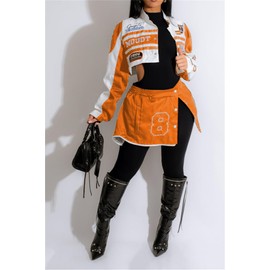 Women's Varsity Jacket Motorcycle Detachable Letter Graphic Racer Vintage Colorblock Baseball Coats Streetwear
