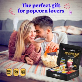 Pop n' Dulge Popcorn Movie Night Supplies 16 pcs Gift Set, 5 Gourmet Popcorn Kernels, 5 Seasoning Variety Packs Non-GMO Kosher Snacks, Great Housewarming Family Date Night Gifts Basket Ideas For Him Her