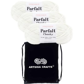 Premier Yarns Parfait Chunky Cream 1150-07 (3-Skeins - Same Dye Lot) Weight S Bulky #6 Polyester Yarn for Crocheting and Knitting with Project Bag