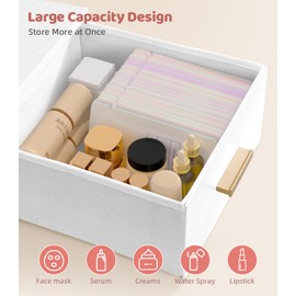 Skincare Organizers Countertop Drawer Large Vanity Organizer for Mini Fridge Skincare Holder Storage for Face Masks Cosmetics Skincare Organizer for Bedroom Vanity Desk Bathroom Countertop White