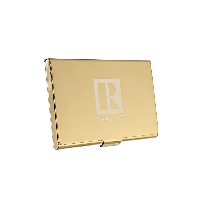 Metal Business Card Holder Laser Engraved with Realtor Logo (Gold)