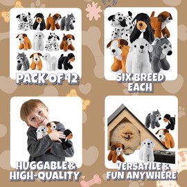 Bedwina Plush Puppy Dogs - (Pack of 12) 6 Inches Tall Stuffed Animals Bulk Assorted Puppies and Cute Stuffed Plushed Dog Puppies Assortment, Stocking Stuffers