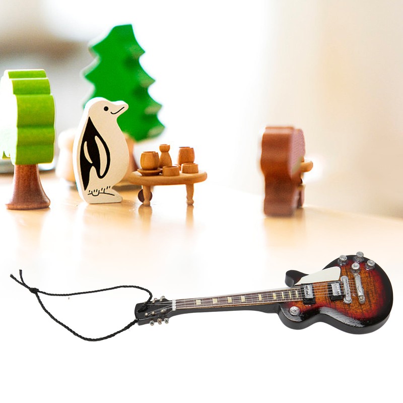 Miniature Electric Guitar Model Exquisite Wooden Guitar Ornament for Music