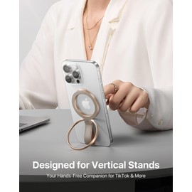 andobil[2025 Premium Leather]Magnetic Phone Grip for MagSafe[Unrivaled Stability]Adjustable Phone Ring Kickstand with Leather Loop Compatible with MagSafe Accessories&iPhone 16 Pro Max/15/14/13,Greige