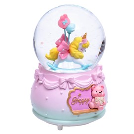 Dalekana Snow Globe with Light for Christmas & Birthday Gift, 80mm Crystal Musical Glitter Glass Water Ball Decoration, Unicorn & Balloons Snowglobe, 3.5" x 3.5" x 5"