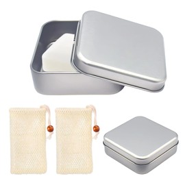 Soap Box Set of 2 Including Soap Bags, Travel Soap Box with Draining Function, 8 x 8 cm Metal Soap Dish, Compact Storage for On the Go
