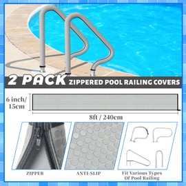 Kakolvan Swimming Pool Handrail Cover, Non-Slip Railing Handle Grip Covers with Zippers, Fit Most Above/Inground Pool Hand Rails, Cooling, Soft & Comfortable Touch Ladder Sleeve (8 Ft, 2 Pack)