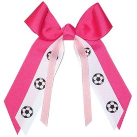 Soccer Small Hair Bow, Made in The USA, White Pony Band, Many Colors (Hot Pink/Light Pink)
