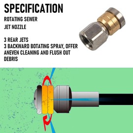 Hourleey Sewer Jetter Kit for Pressure Washer 100FT, 4000 PSI Drain Cleaner Hose 1/4 Inch NPT, Corner Rotating and Button Hose Sewer Jetting Nozzle Pearl Corsage Pin Tape Handle Strap Spanner, Green