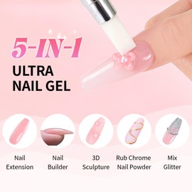 U-Shinein 2Pcs Solid Builder Nail Gel: 5-in-1 Non-sticky 3D Sculpting Nail Gel for Art Carving Modeling,Builder,and Nail Extension UV/Led Manicure DIY,Transparent+Nude Almond