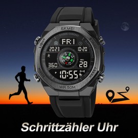 findtime Outdoor Watch Men's Military Watch Digital Watch with Pedometer Calorie Counter Waterproof Sports Watch for Men Stopwatch Alarm Clock Coutdown Date LED Tactical Watch, black, Strap.