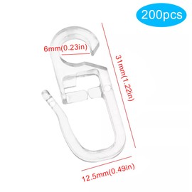 Pack of 200 Clip Over Hooks with 6 mm Eyelet Transparent Curtain Hooks for Curtain Rings Curtain Hooks for Rings Curtain Clips Curtain Hooks Curtain Hooks Curtain