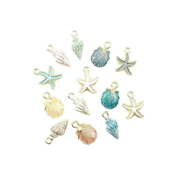 aoukoslt 13 Pcs Starfish Conch Sea Shell Pendants Mixed Random
