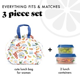 Fit & Fresh Cromwell Drawstring Lunch Bag for Women, Complete Lunch Set with 2 Containers, Stain-Resistant, Leak-Resistant, Back to School Essential, Teacher Lunchbox, Al Fresco