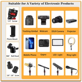 Overhead Camera Mount Desk Stand, 3-Section Flexible Detachable Articulating Arm with 1/4“ 3/8" 5/8" Screw&360° Ball Head, C-clamp Tabletop Mount for DSLR Camera/Webcam/Microphone/Lights