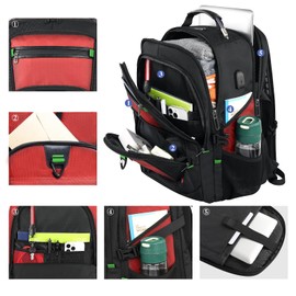 Z-MGKISS 18.4-19 Inch Extra Large Laptop Backpack, Travel Backpack for Men & Women, School Rucksack Bag with USB Charging Port and Multiple Compartments, Business Work College Daypack, Red