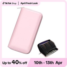 Women's RFID-Blocking Leather Card Holder Wallet with 36 Slots - Large Capacity Passport Money Safe Genuine Finest Stitching Solid Candy Color Smartphone Peace Of Mind Privacy