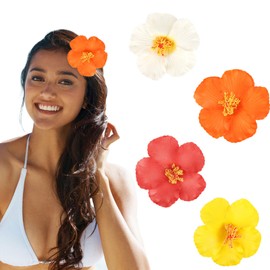 KEUKORZ 4 PCS Hawaiian Flower Hair Clips Artificial Flower Hair Clips Summer Accessories for Women Plumeria Hairclips for Hawaiian Party Holiday