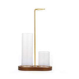 Modern Incense Holder with Glass Ash Catchers, Wooden Base, Glass Incense Sticks Organizer (Dark Wooden Base)