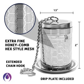 Sou Zen Tea Infuser (2 Pack & Teaspoon Scoop) | Extra Fine Hex Mesh Loose Leaf Tea Strainers | 304 Stainless Steel Tea Steeper with Extended Chain Hook | Perfect for Brewing Loose Tea, Herbs & Spices