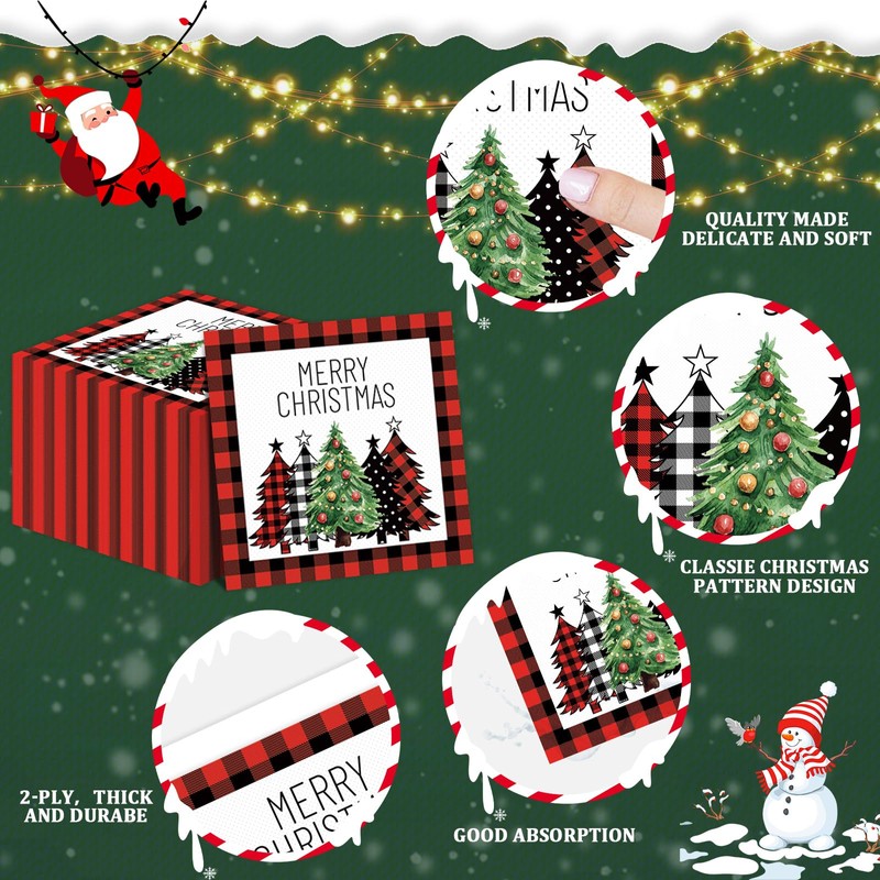 Chunnin Christmas Napkins Buffalo Plaid Farmhouse Christmas Luncheon Napkins Red