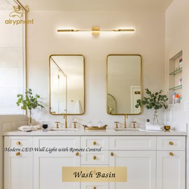 AIRYPHANT 48in Gold LED Vanity Light Harwired Wall Sconce, Long LED Wall Lamp with Remote Control Wall Lamp for Bedroom Modern Dimmable Wall Light for Bedroom Living Room Foyer
