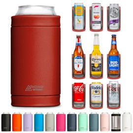 DUALIE 3 in 1 Insulated Can Cooler - Universal Size for 12 oz Cans, Slim Cans, and Bottles - Burnt Red