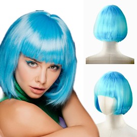 Tangyaoyusun 10Inch Blue Lake Wig with Bang Short Straight Hair Cosplay Bob Wig For Girls Women Theme Party (Blue Lake)