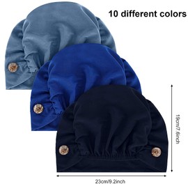 KOYEE 10 Pieces Soft Bouffant Caps with Buttons, Gourd-Shape Caps Stretch Bouffant Hats Unisex Stretchy Headband Turban with Ear Loop Holder Buttons (10 Colors)