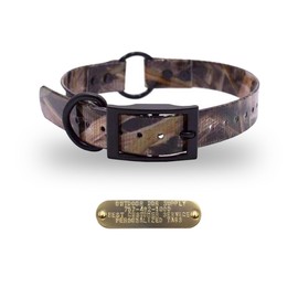 Outdoor Dog Supply 1″ Heavy Duty Waterproof Mossy Oak® Camo D-Ring & Center O-Ring Dog Collar with Custom 3/4" Brass Nameplate | Black Hardware, Adjustable for Medium & Large Dogs, USA-Made (21")