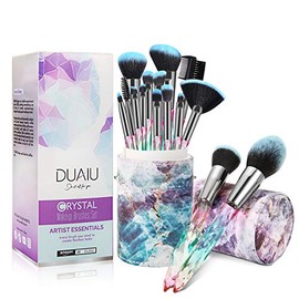 DUAIU Juego de 15 brochas de maquillaje, cerdas sintéticas de alta calidad, mango de cristal, brocha para base de maquillaje Kabuki, para cara, labios