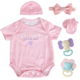 Aori Reborn Baby Dolls Clothes 17 inch Outfit 7 Pcs Pink Clothing Set for 17-20 Inch Realistic Newborn Dolls
