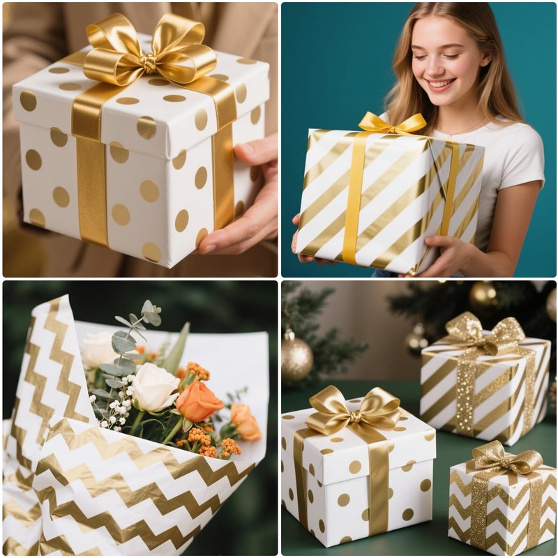 60 Sheets Tissue Paper for Gift Bags, White with Gold