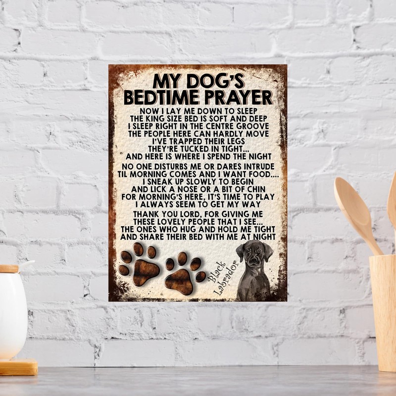 MY DOG'S BEDTIME PRAYER RETRO STYLE METAL TIN SIGN/PLAQUE (BLACK