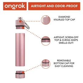 ONGROK Premium Storage Tube, Keychain, Pocket-Sized, Airtight, Aluminum Metal Holder and Case (Rose Gold)