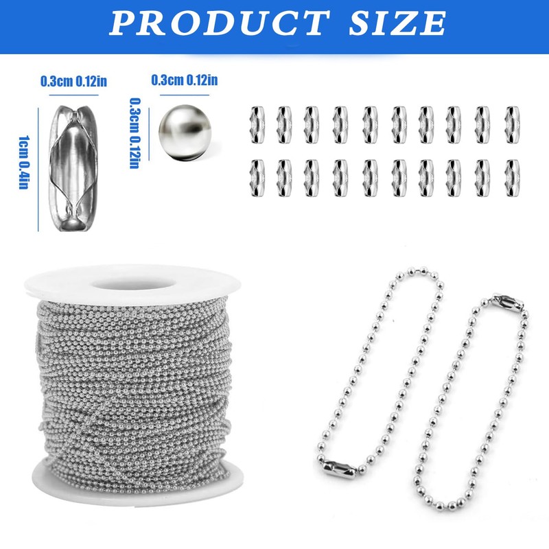 Yeenano 5 Meter Roller Blind Chain,Stainless Steel 3mm Ball Bead